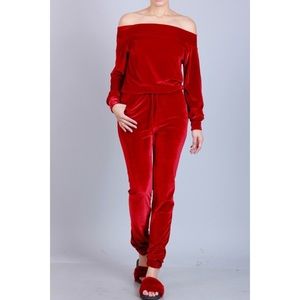 Red velour jumpsuit